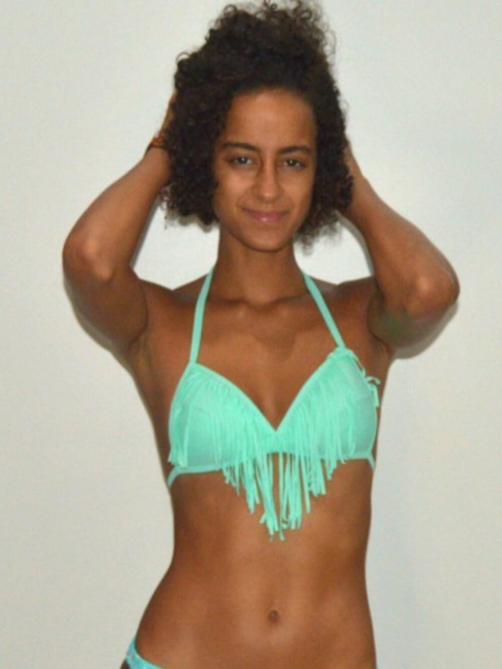 Hula Honey Printed Fringe Halter Bikini Size L